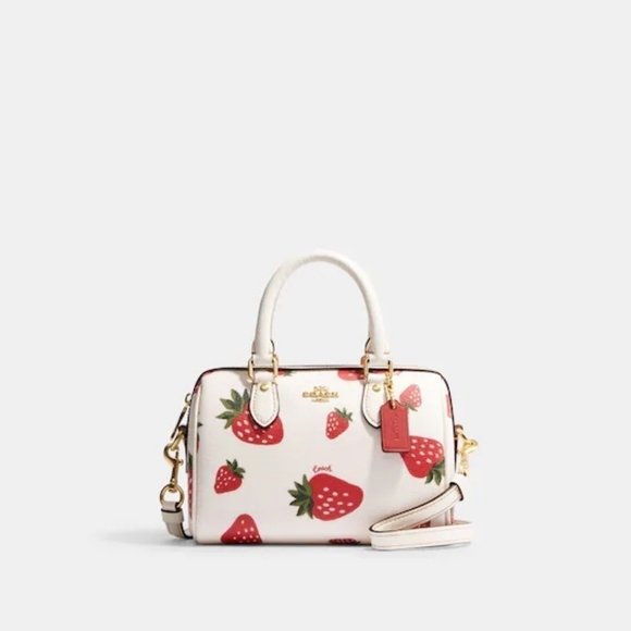 NWT Coach Mini Rowan Crossbody With Wild Strawberry Print - Picture 1 of 9